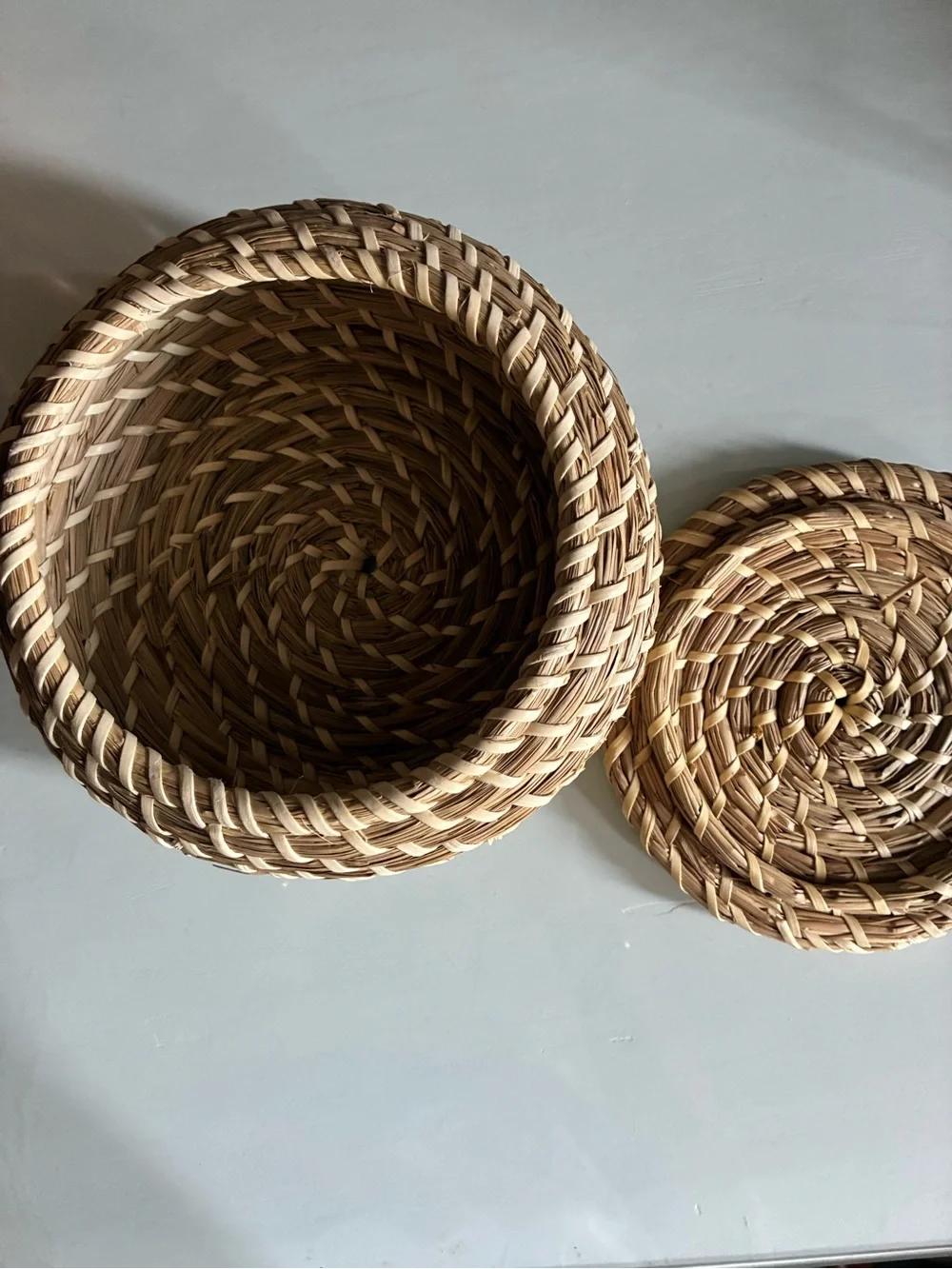 Handwoven Natural Rattan Coiled Lidded Basket - Home Accents